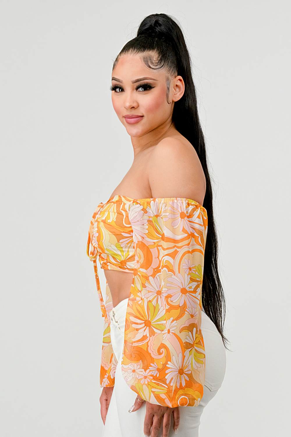 Floral Marble Lace-Up Top
