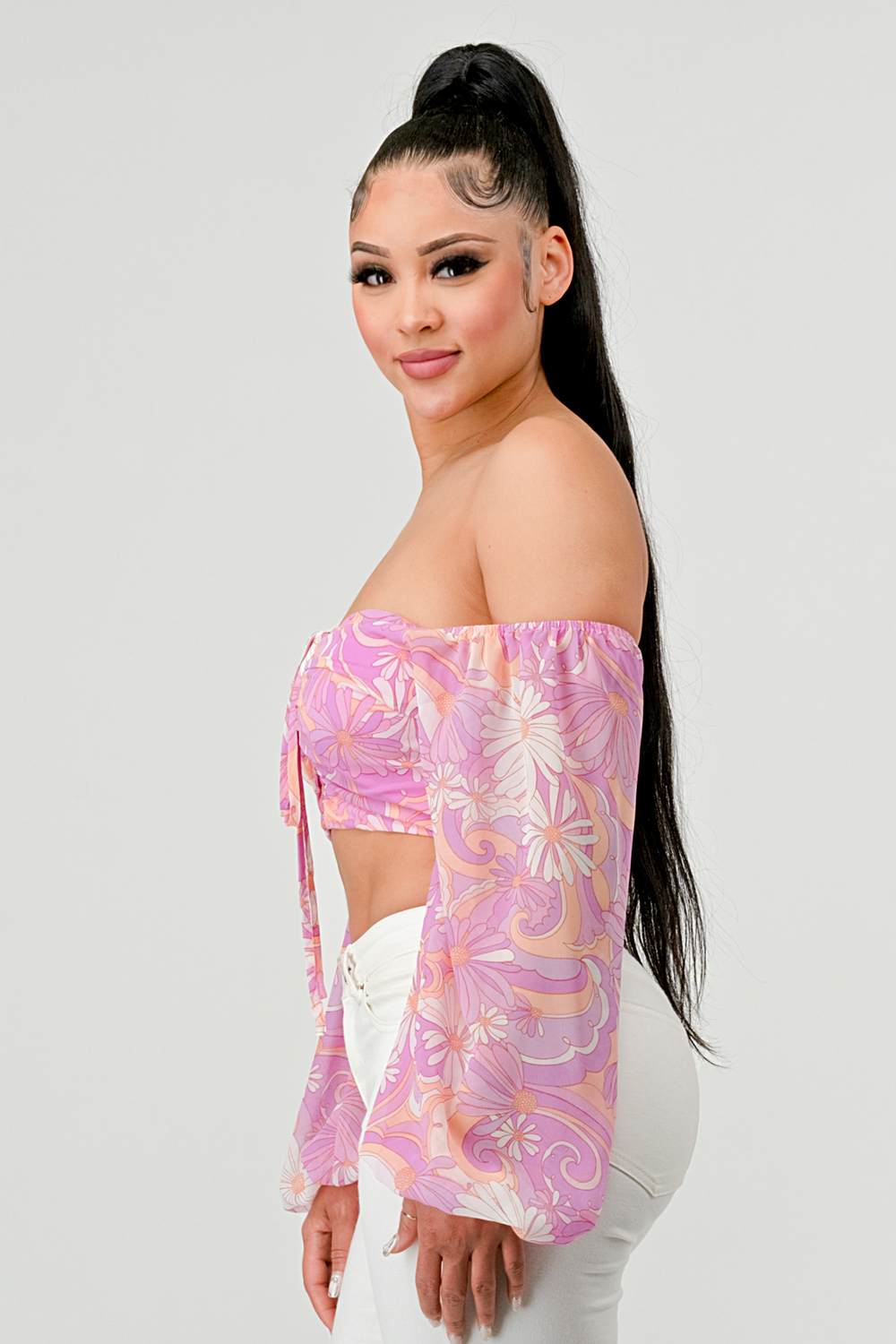 Floral Marble Lace-Up Top