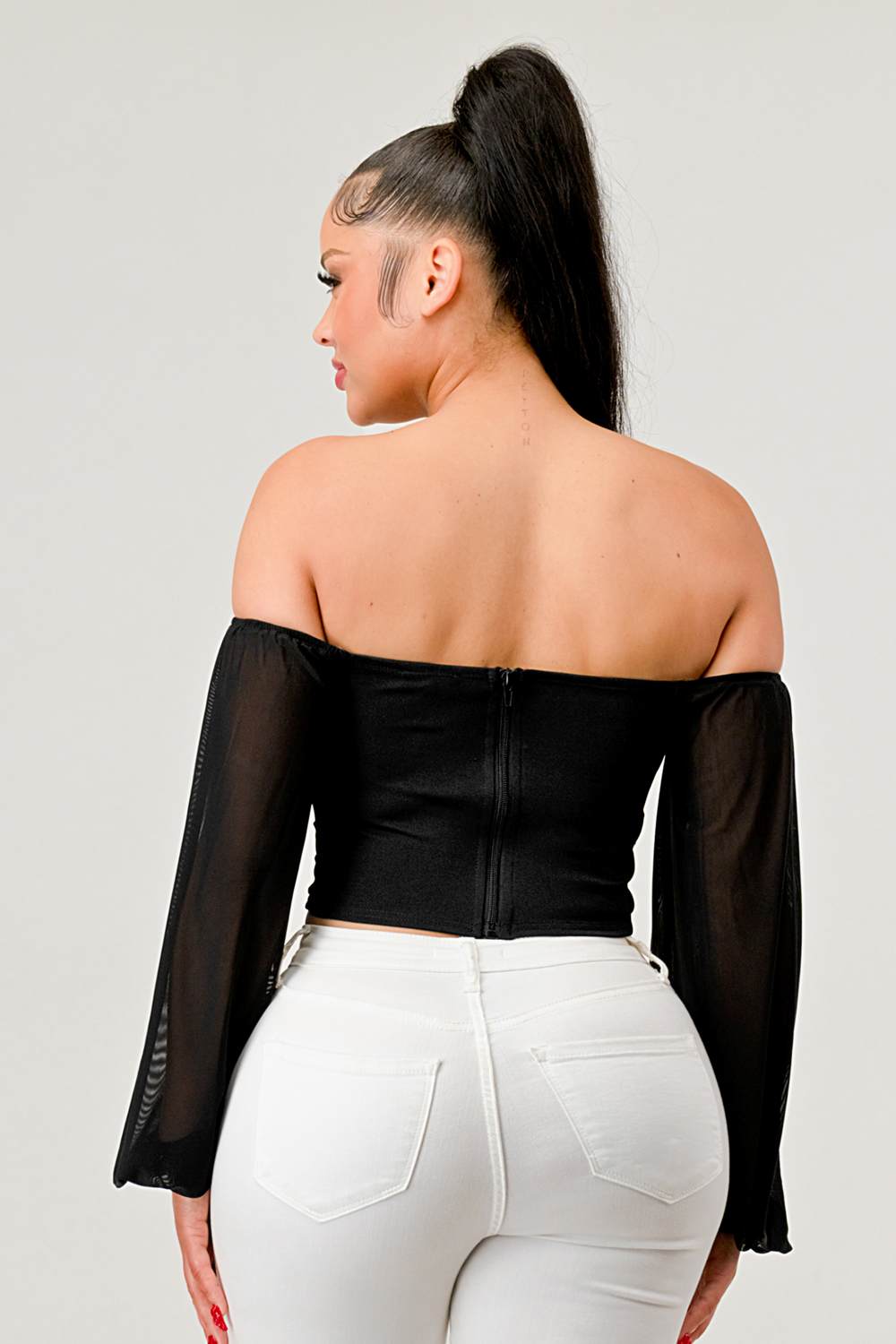 Mesh Puff Sleeve Top