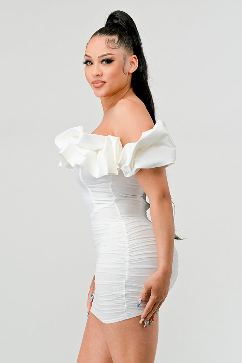 Satin Ruffle Mesh Dress