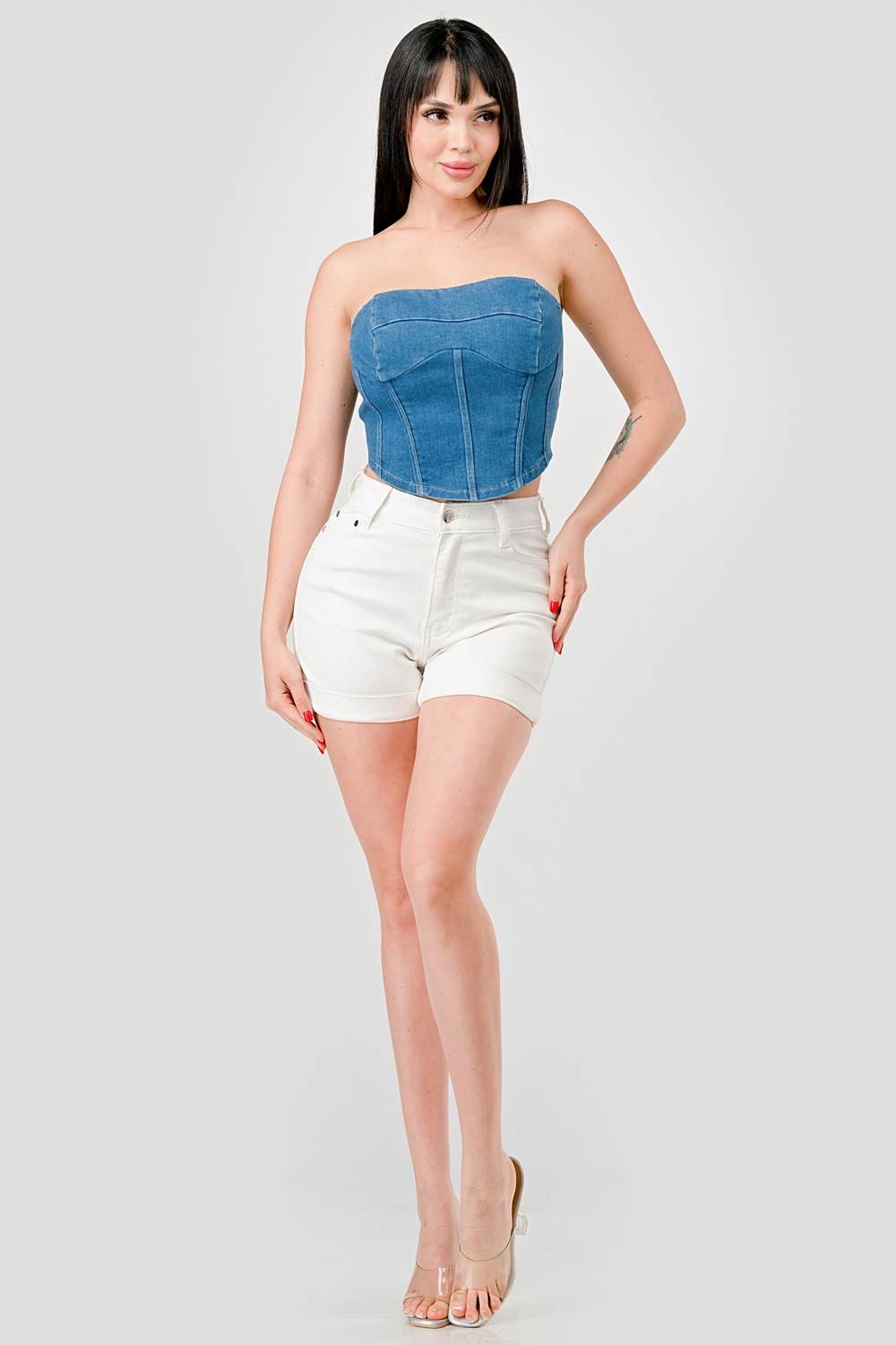 Stretch Denim Bustier Crop