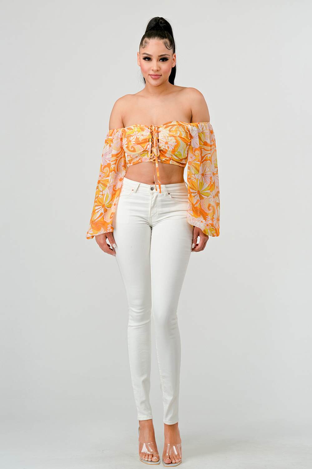 Floral Marble Lace-Up Top