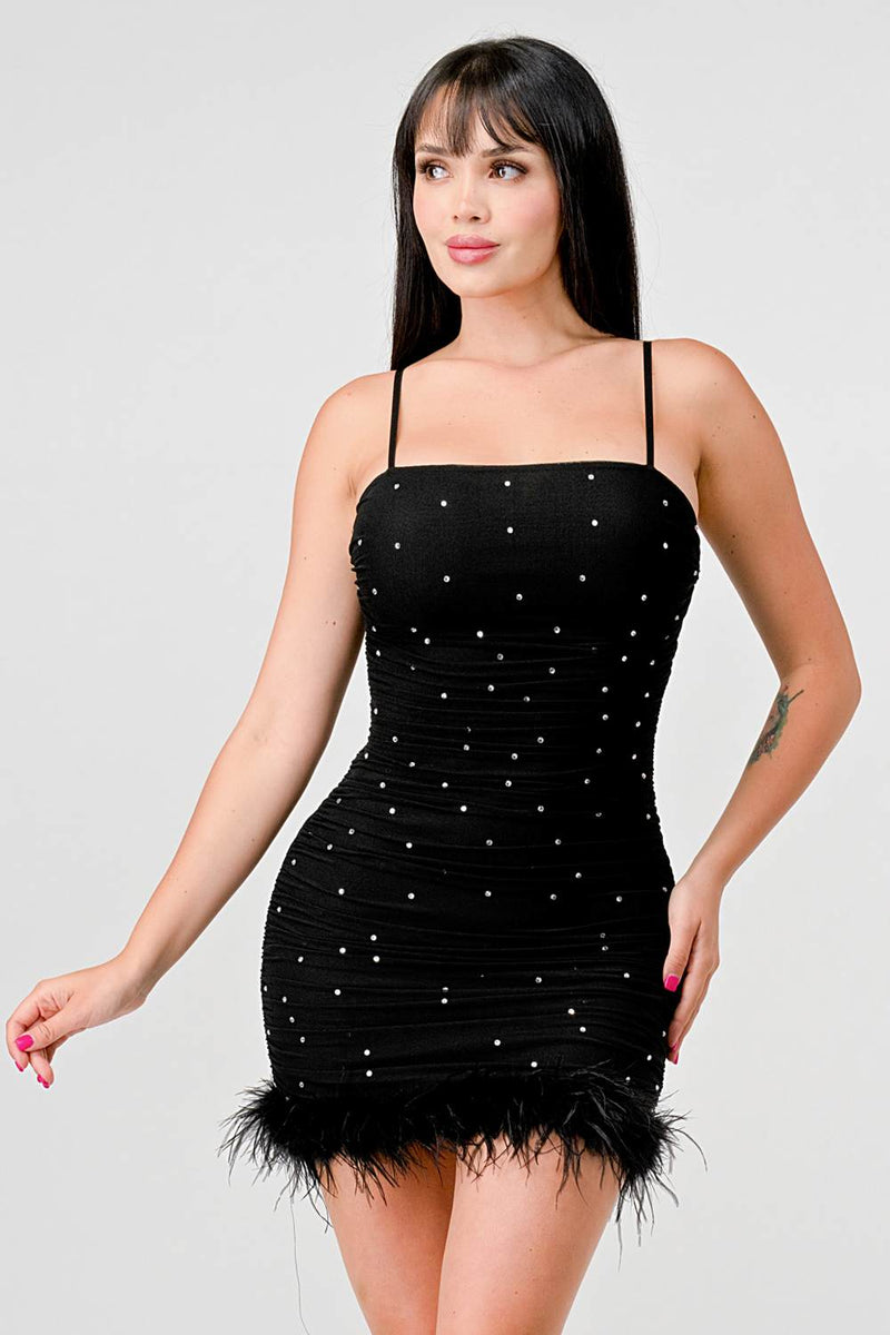 Rhinestone Faux Fur Glam Dress