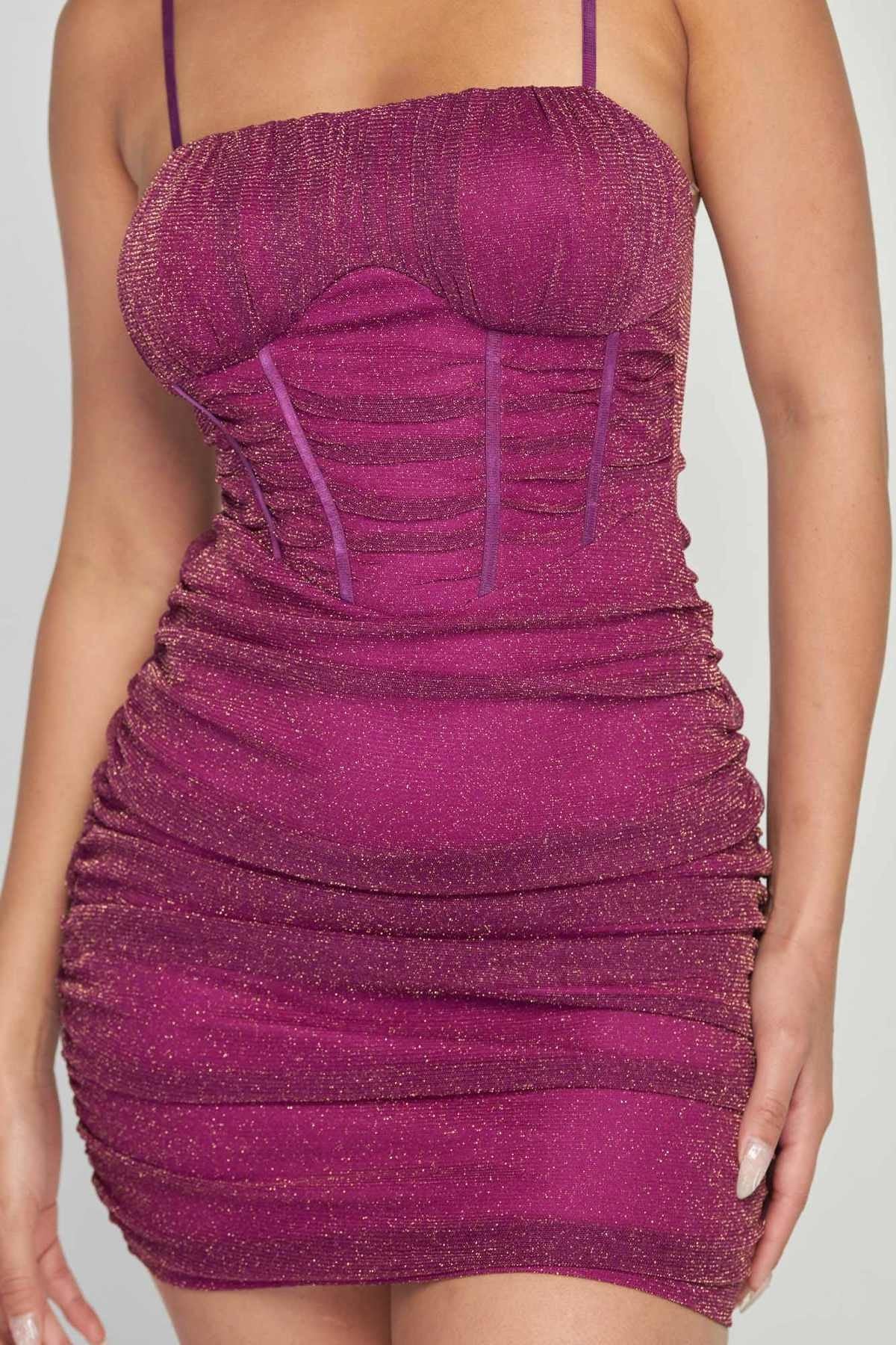 Robe froncée en maille métallisée