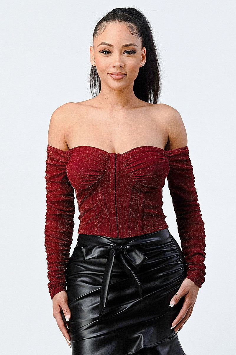 Top bustier froncé à paillettes