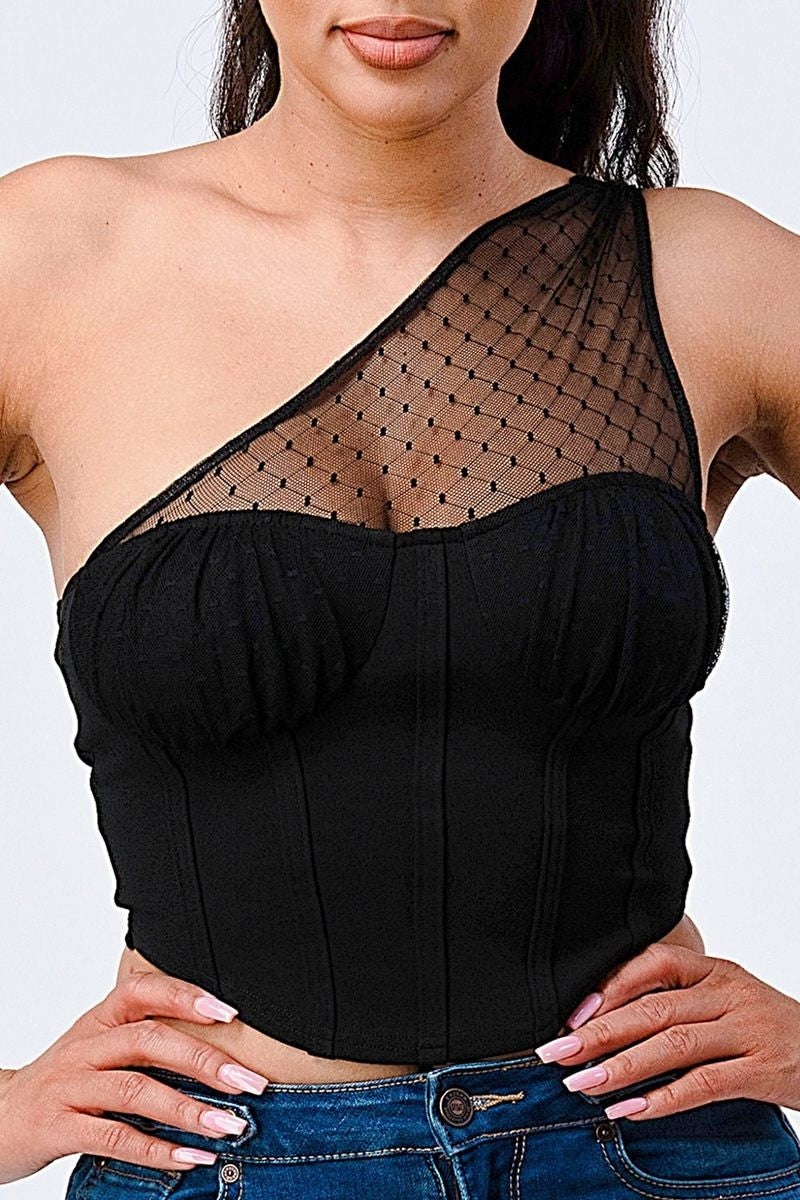 Haut de luxe une épaule en maille à pois