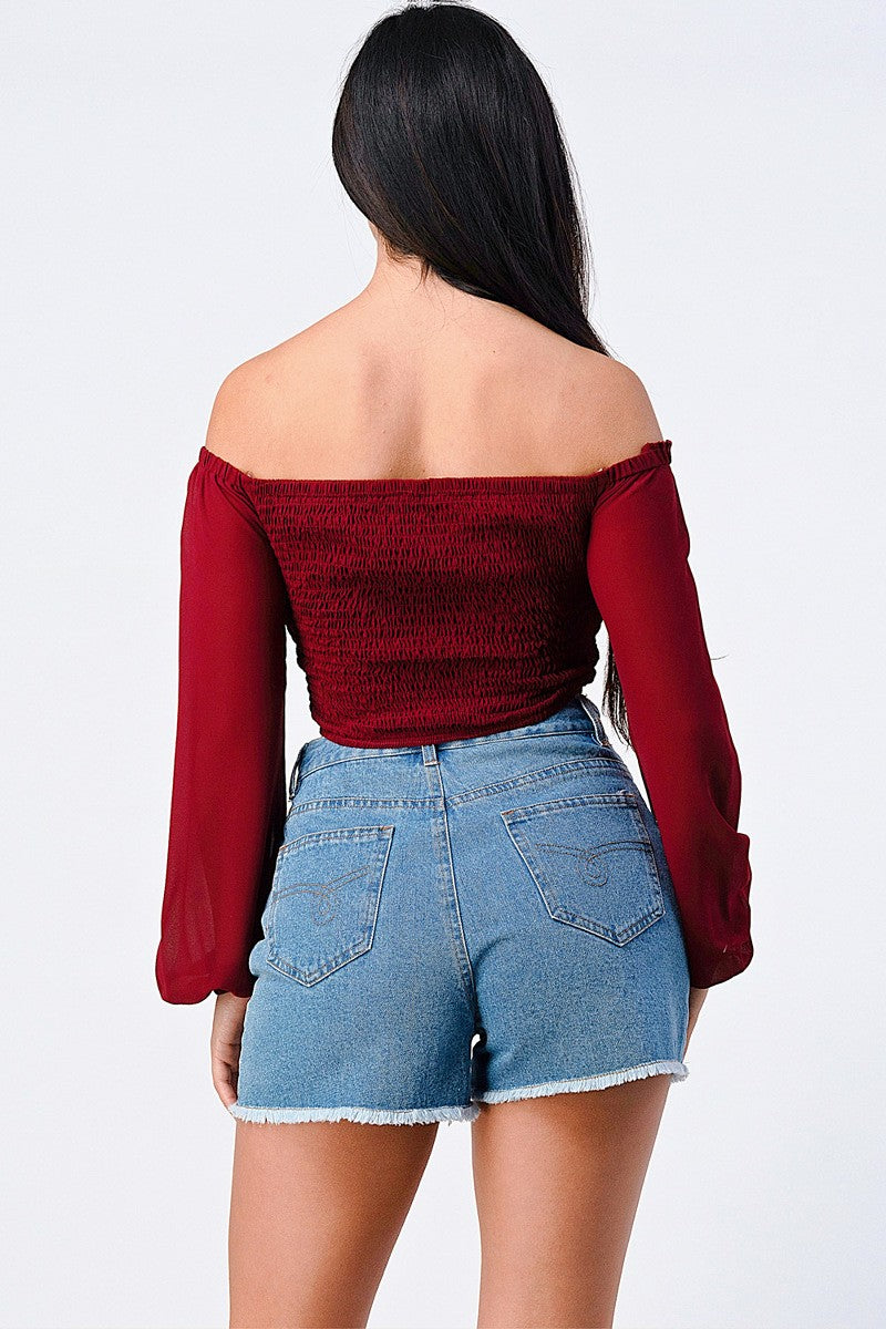 Top corset froncé à épaules dénudées