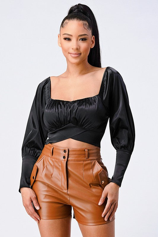 Puffy Sleeves Satin Top