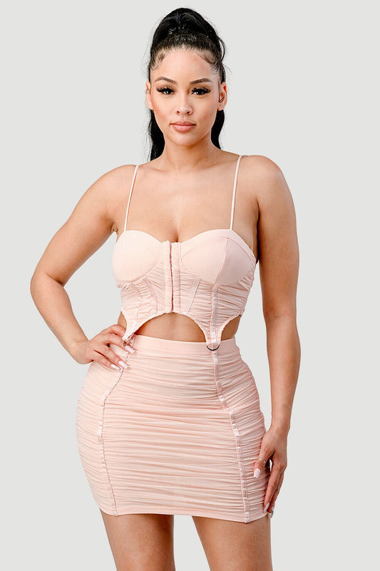 Ensemble bustier caraco côtelé en cœur 