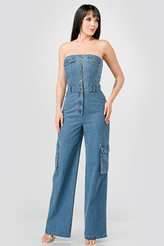 Denim Cargo Chic Jumpsuit