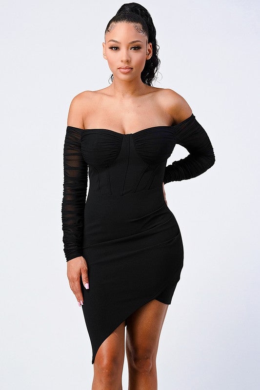 Chic Ribbed Off-Shoulder Dress